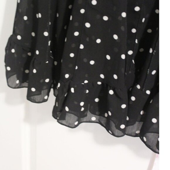 Sandra Darren Brown Polka dot Ruffled Hem Sheer Midi Dress Black Paneled Sz M - Picture 3 of 11